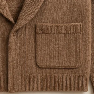 brown cardigan shawl neck style hem