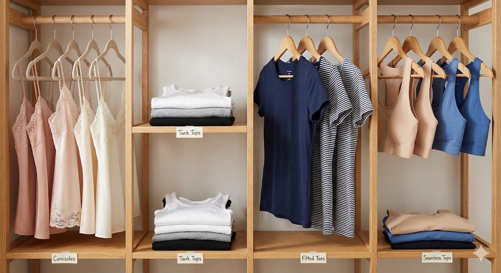 camisoles tank tops fitted tees seamless tops for what to wear under open cardigan