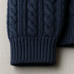 cuff detail navy cable pullover