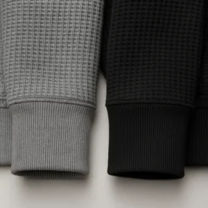 detail pocket of waffle knit pullover hoodie