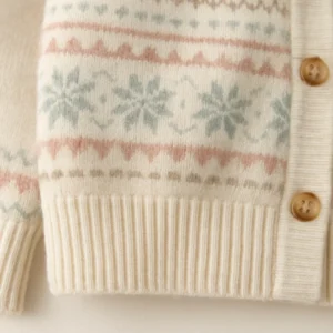 cuff hem detail of light color Fair Isle Cardigan