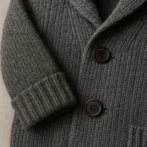 grey button cuff rib shawl neck cardigans