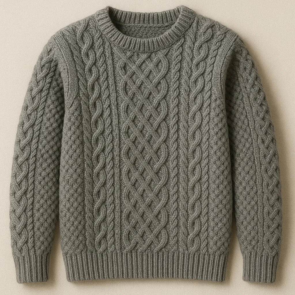 grey custom bulk china irish cable knit sweater manufacturer