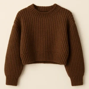 rib neck hem custom cropped cable knit sweater exporter