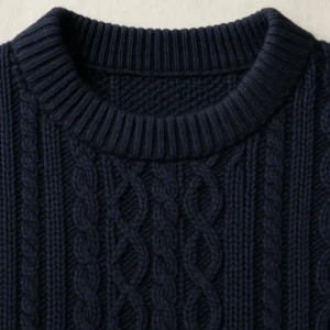 round rib collar navy knit cable pullover detail