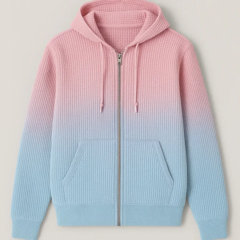 GRS certified Waffle Knit Zip Up Hoodie direct factory source China