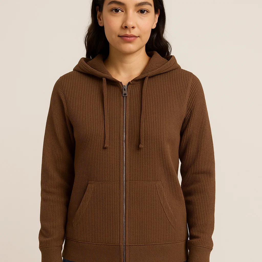 Heavyweight knit Ladies Waffle Knit Zip bulk supplier China