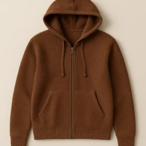 High density knit Textured Waffle Full Zip Knit Hoodie bulk order supplier China