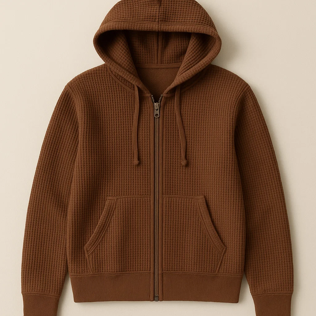 High density knit Textured Waffle Full Zip Knit Hoodie bulk order supplier China