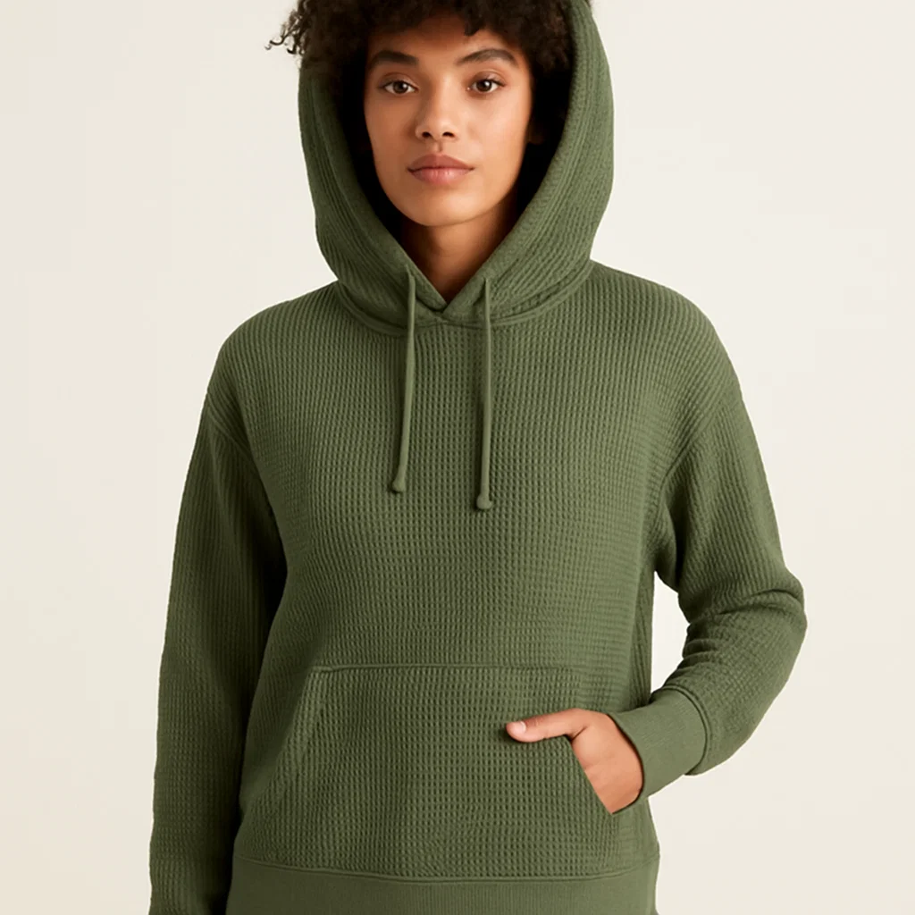 High gauge knit Women’s Waffle Knit Hoodie OEM knitwear supplier China