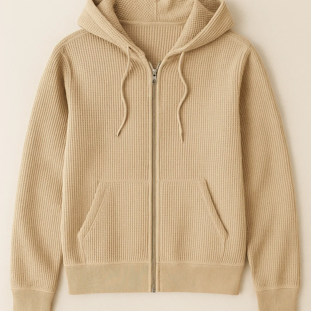 Low MOQ Textured Waffle Full Zip Knit Hoodie white label service China