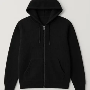 Sustainable yarn Textured Waffle Full Zip Knit Hoodie OEM knitwear supplier China