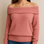 bulk order off shoulder pink cable sweater exporter