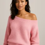 china off shoulder pink cable sweater factory