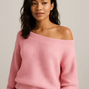china off shoulder pink cable sweater factory