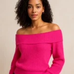 exporter off shoulder pink cable sweater china