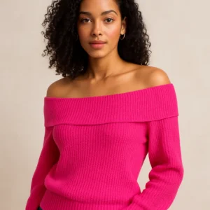 exporter off shoulder pink cable sweater china