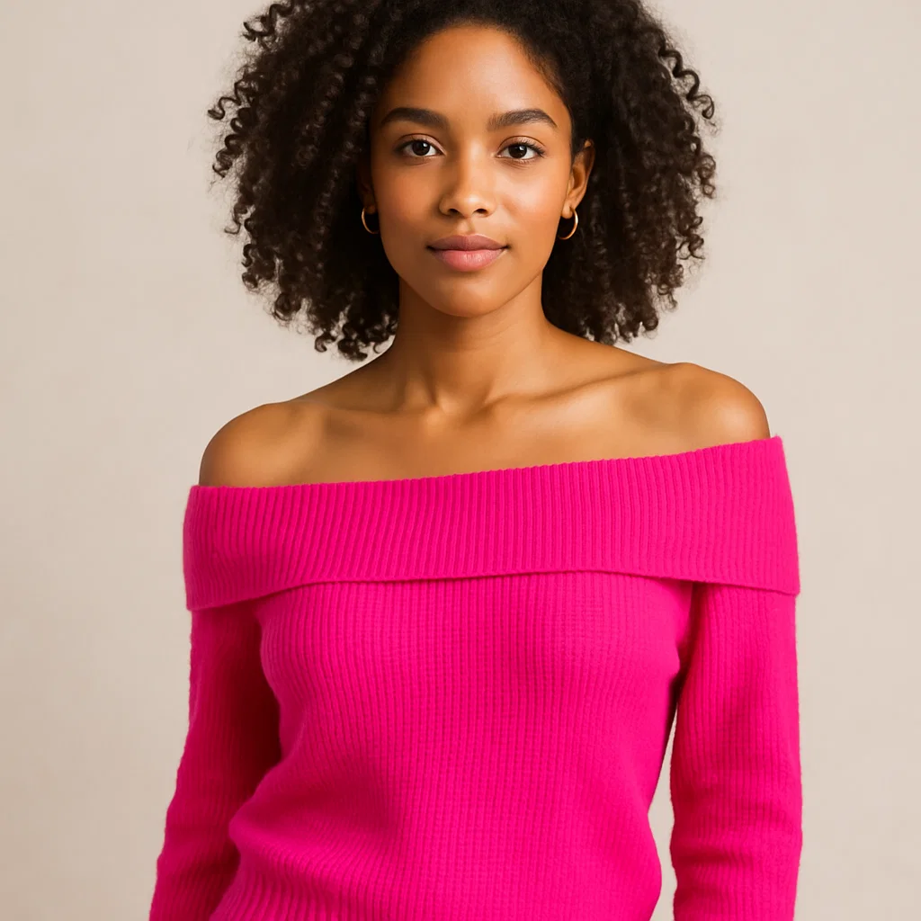 top china distributor of off shoulder pink cable sweater