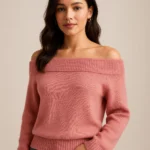 wholesale off shoulder pink cable sweater company