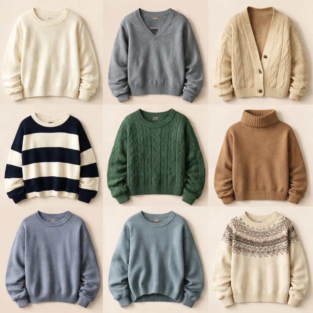 different types of knit sweaters