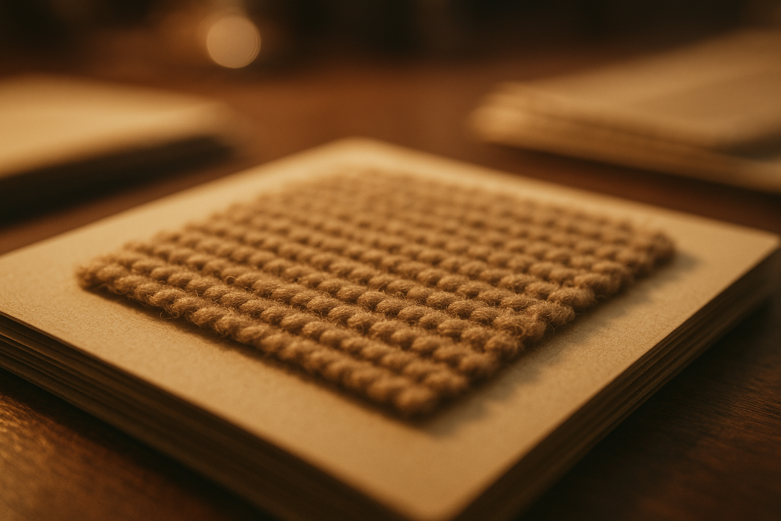 Cinematic close-up of a garter stitch knit swatch showing horizontal ridges