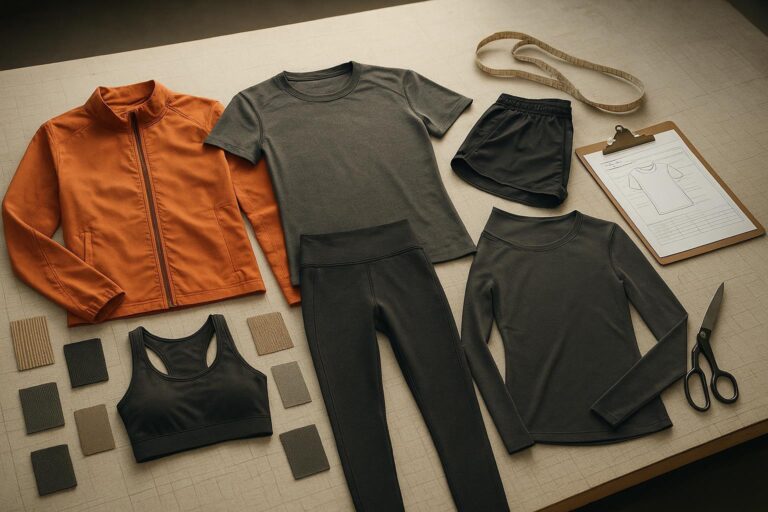 Types of sportswear categories and fabrics laid out for product development